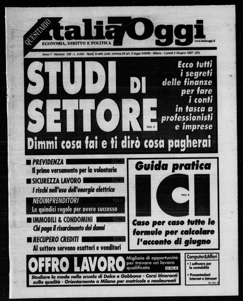 Italia oggi : quotidiano di economia finanza e politica